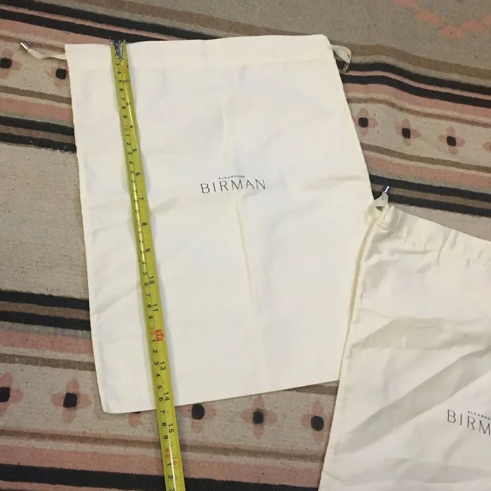 Two (2) Alexandre Birman soft white drawstring Dustbag 16” x 8” Garment